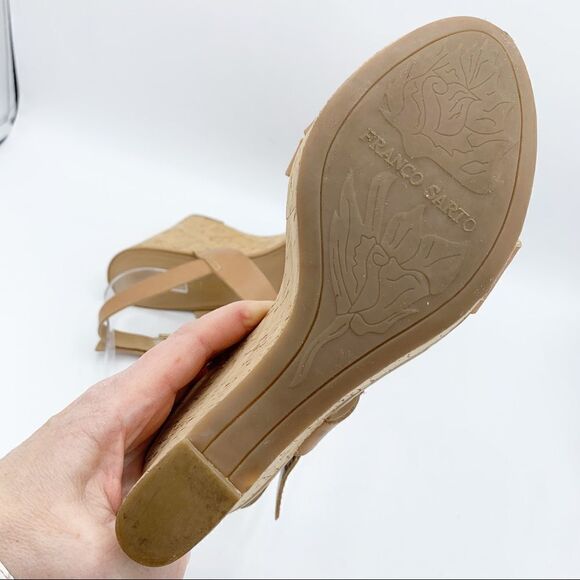 Franco Sarto Surprise Tan Cork Platform Sandals Gold Hardware Ring Detail - Picture 10 of 12